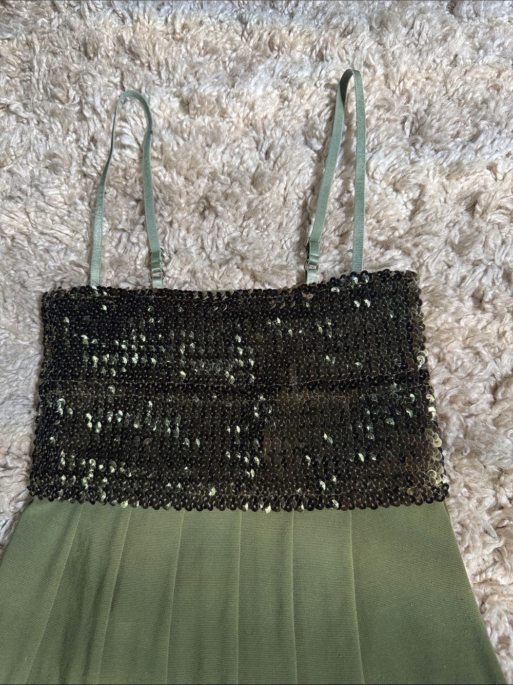 Y2K Costa Blanca Olive Sequin Empire Waist Party Mini Dress/Top - Size XS - Picture 3 of 16